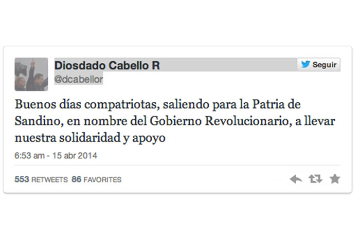 Diosdado Cabello viaja a Nicaragua para expresar solidaridad revolucionaria de Venezuela