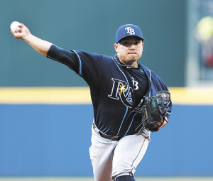 Tampa Bay Rays starting pitcher Erasmo Ramirez (30) works in the first inning of a baseball game against the Atlanta Braves Tuesday, May 19, 2015, in Atlanta.  (AP Photo/John Bazemore)