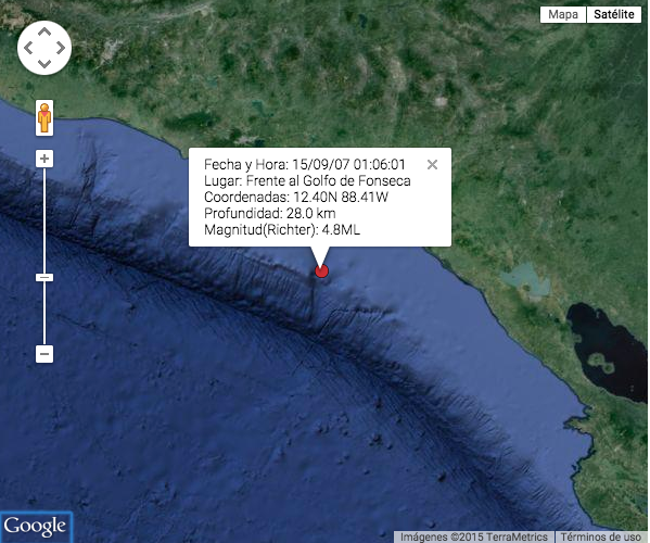 Sismo de magnitud 4.8 frente al Golfo de Fonseca