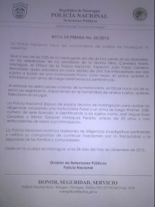 Nota de Prensa de la Policía Nacional No 25/2015