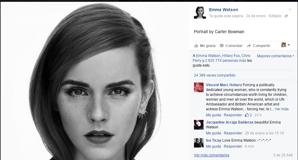 emma watson guapa blanco y negro post facebok