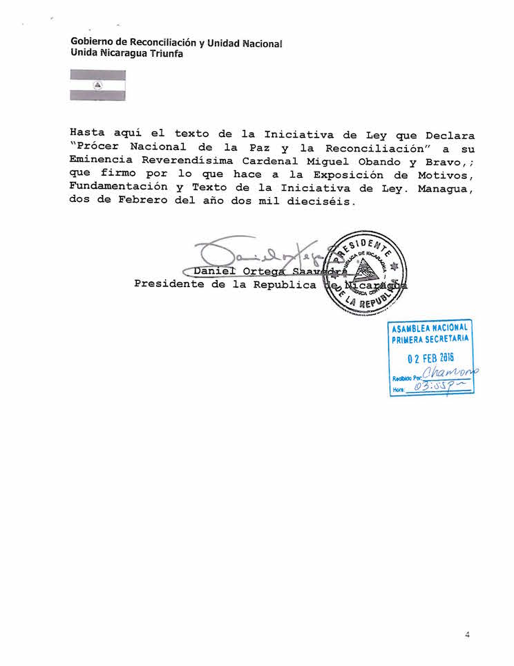 RECIBIDO EN ASAMBLEA NACIONAL - INICIATIVA DE LEY QUE DECLARA PROCER NACIONAL DE LA PAZ Y RECONOCILIACION A SU EMINENCIA REVERENDISIMA CARDENAL MIGUEL OBANDO Y BRAVO_Page_6