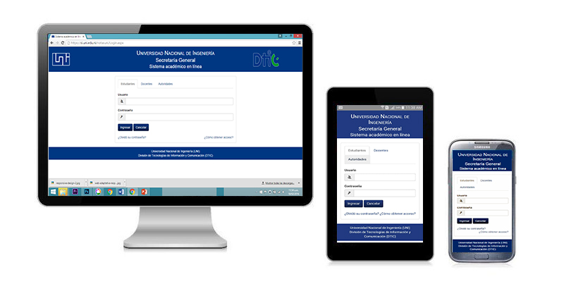 Sistema UNI en laptop y celulares