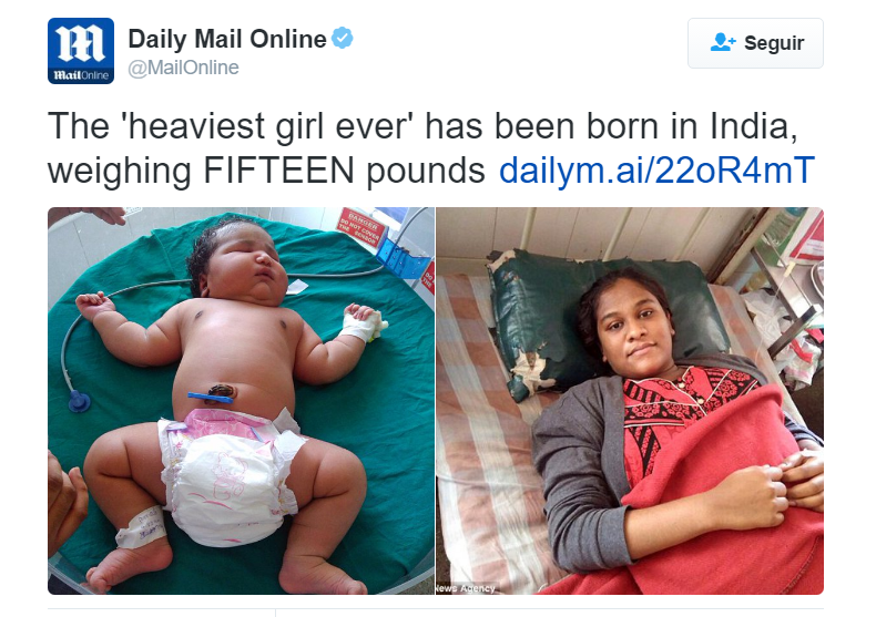 Nace bebé más pesada del mundo en India, 6,8kg