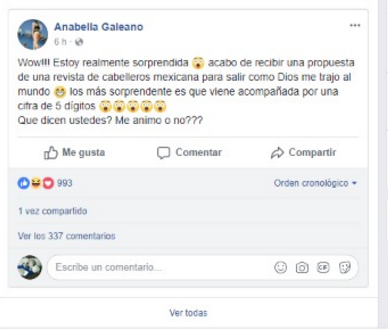 La publicación de Anabella en Facebook