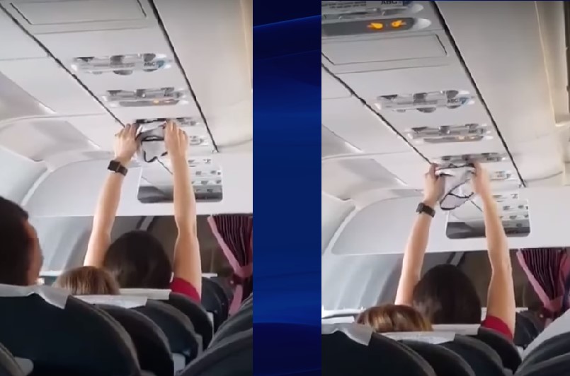 La mujer se quitó el calzón y lo puso en la rejilla en pleno vuelo