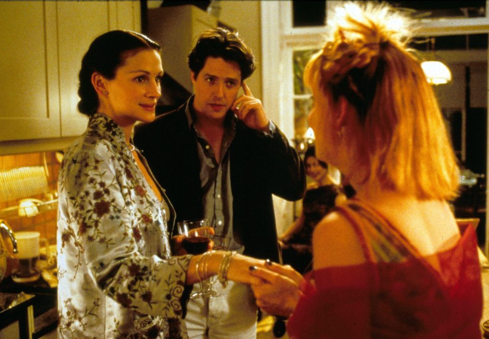 Emma Chambers junto a Hugh Grant yJulia Roberts en la película Notting Hill