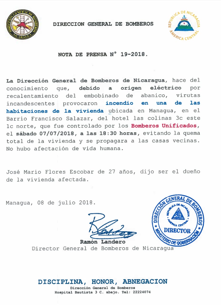 Dirección General de Bomberos Nota 19-2018