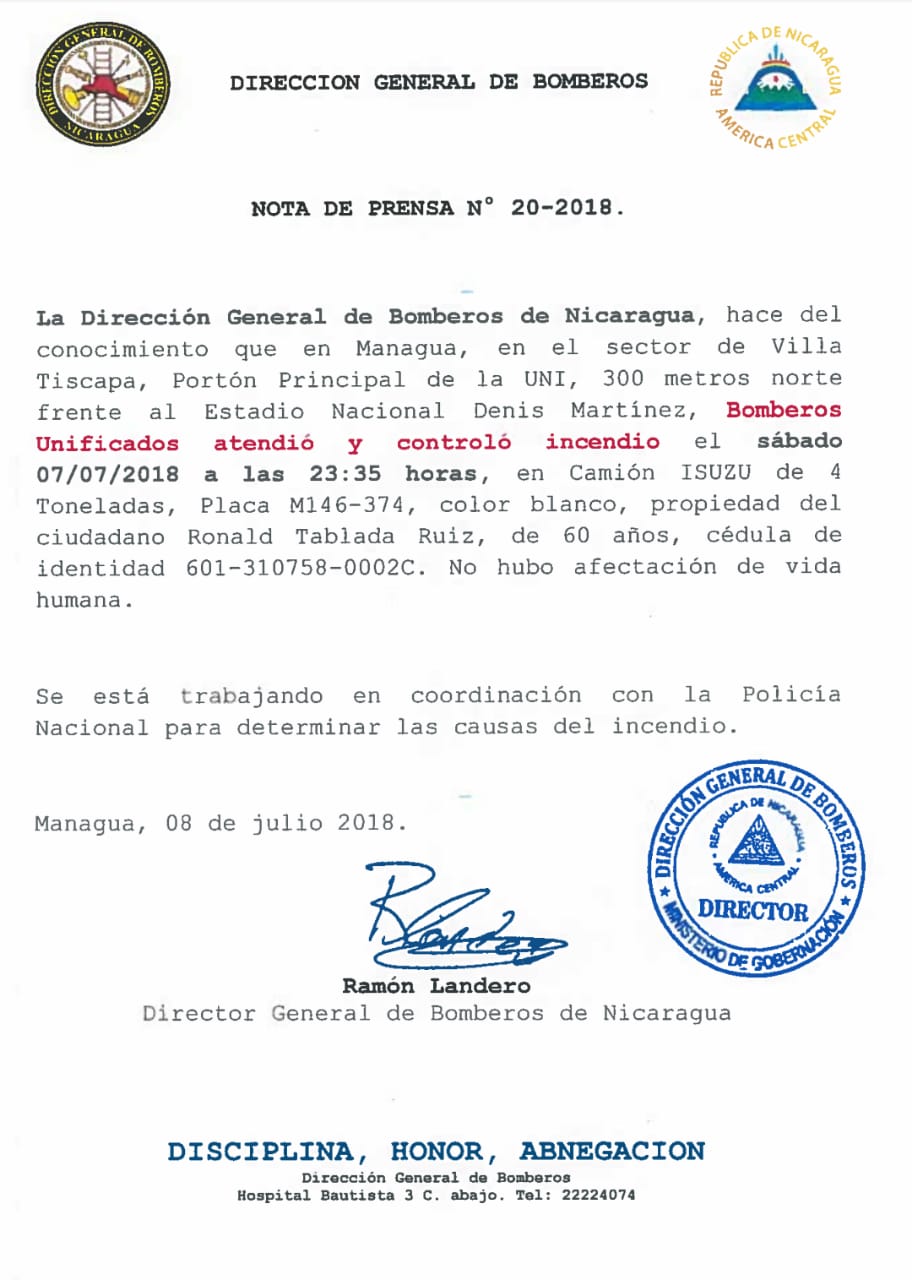 Dirección General de Bomberos Nota 20-2018