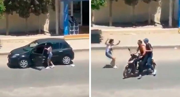 Captura del video viral donde le roban el bolso a una mujer por el reto de bialar