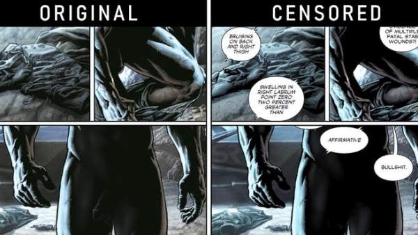 El Comic de Batman desnudo junto a la versión censurada. Cortesía de DC Comics