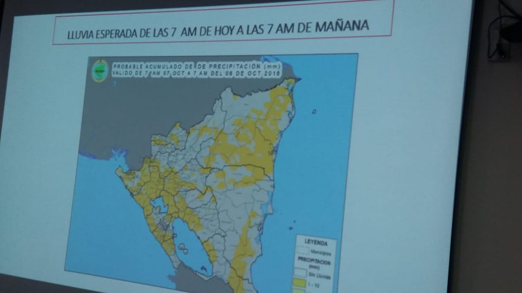 Lluvias esperadas este domingo 7 de octubre en Nicaragua
