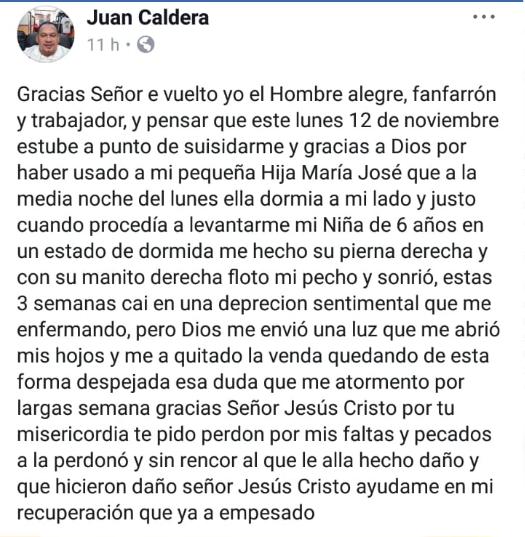 Captura del Facebook del comerciante Juan Caldera