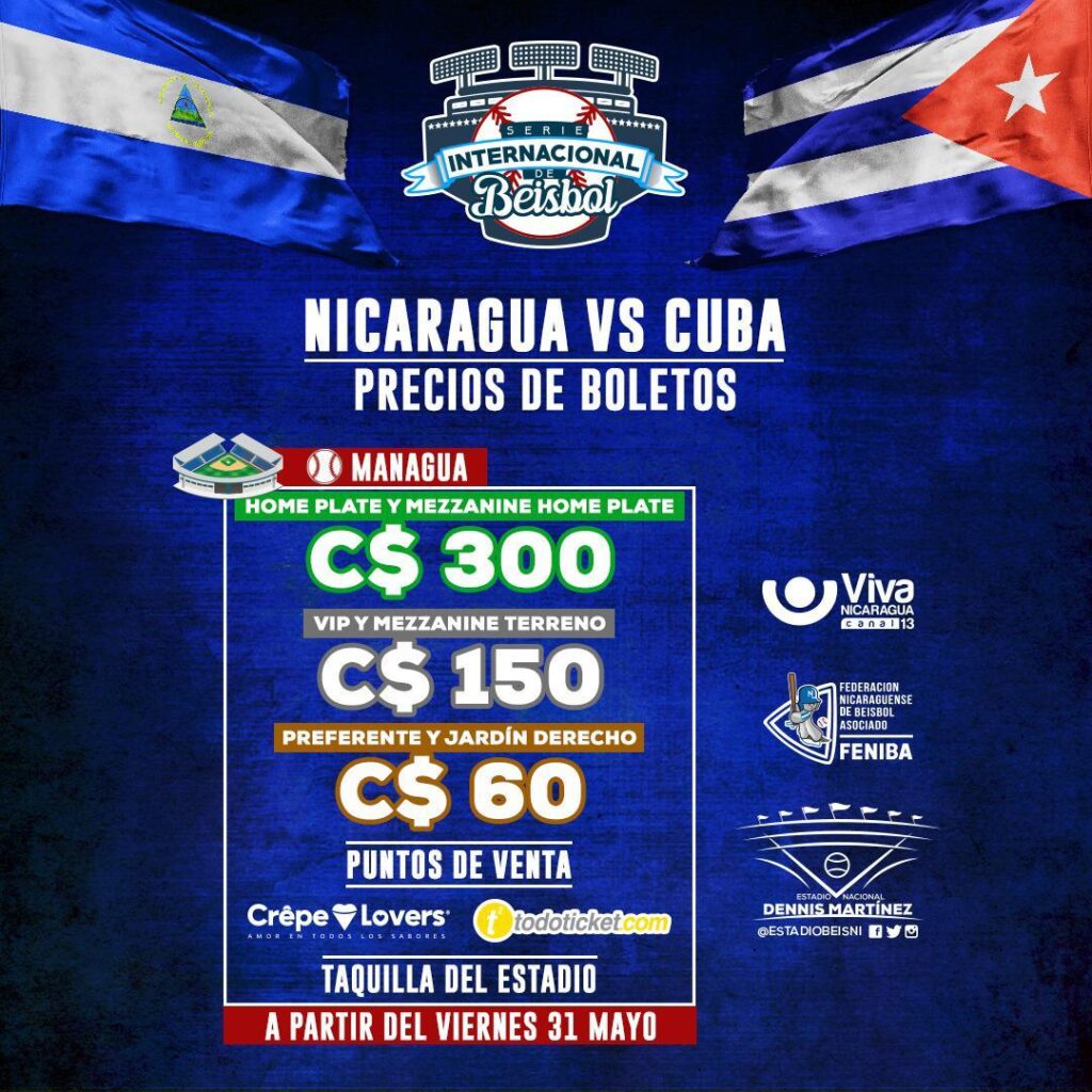 Definidos los precios de las entradas para la serie Nicaragua-Cuba