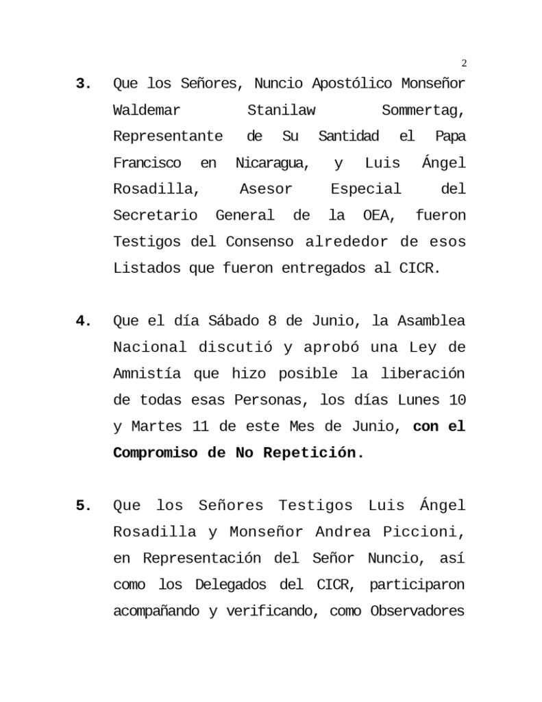 Gobierno de Nicaragua liberó a presos que alteraron el orden