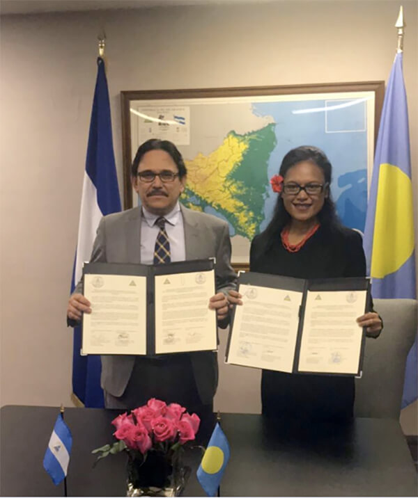 Nicaragua y Palaos establecen relaciones 