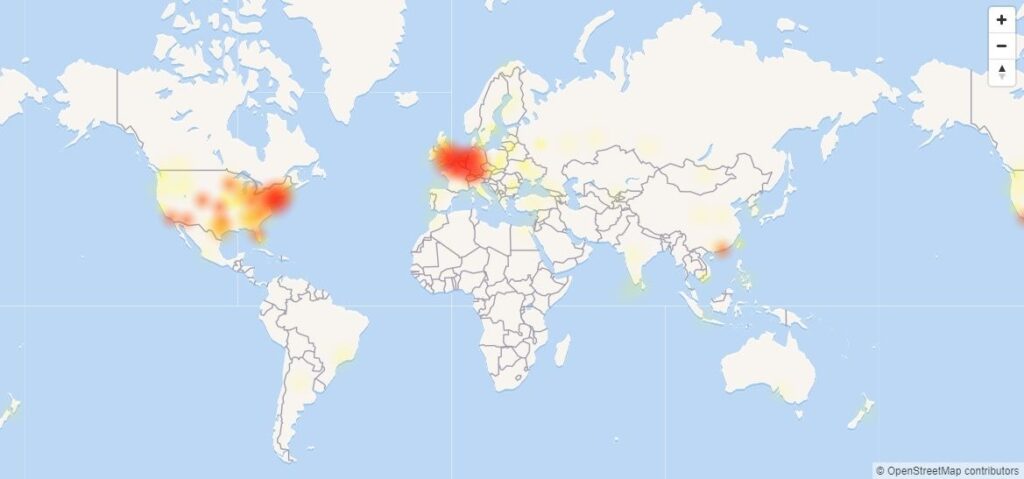 Mapa que muestras las regiones donde falló Cloudflare