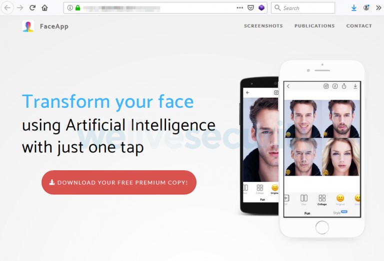 Captura de pantalla de la falsa aplicación premium de FaceApp