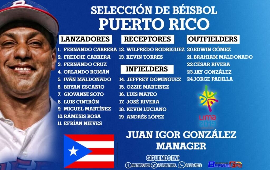 Roster de la Selección de Béisbol de Puerto Rico. Foto cortesía @GPOBeisbol