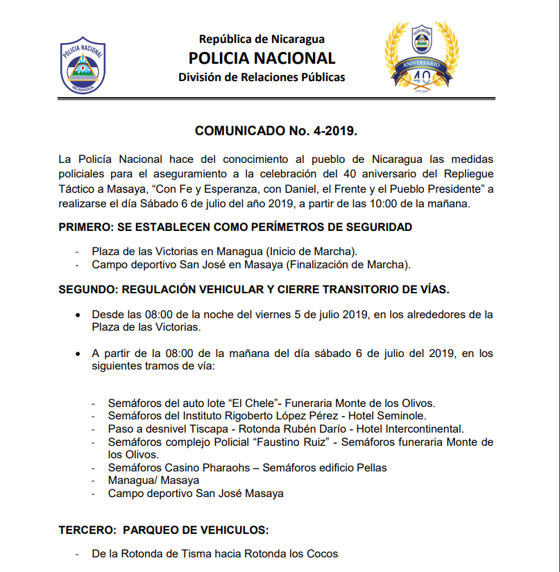 Policía Nacional comunicado Repligue