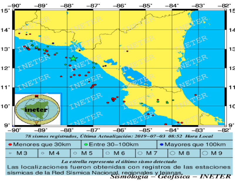 INETER reportó un sismo de magnitud 5.0 en Nicaragua