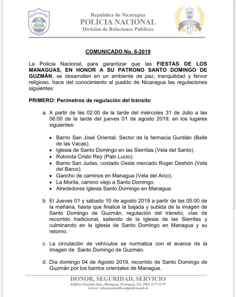 Medidas de seguridad por celebración a Santo Domingo 