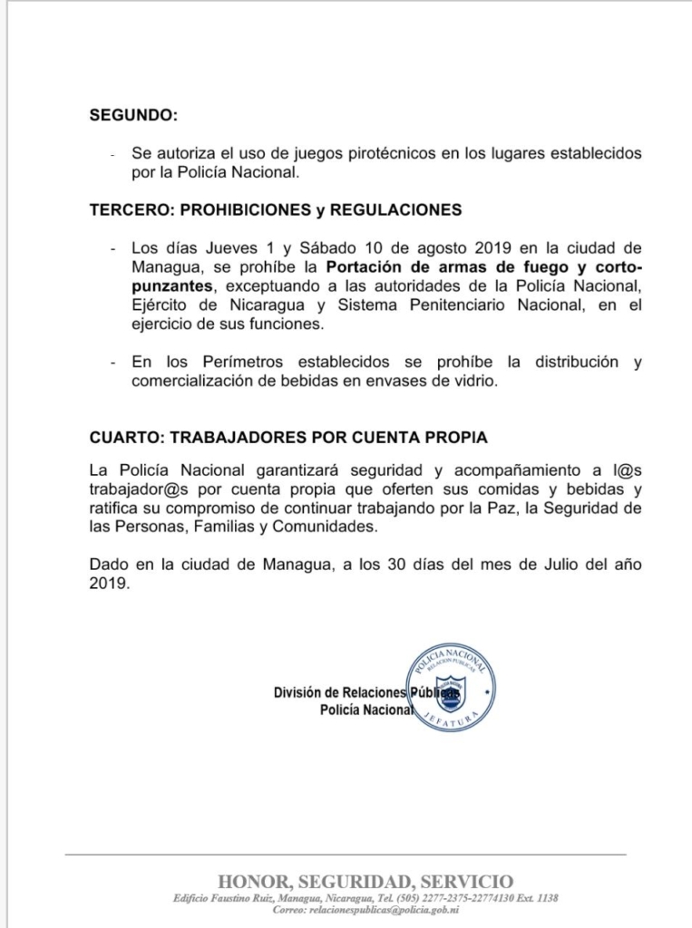 Medidas de seguridad por celebración a Santo Domingo, en Managua