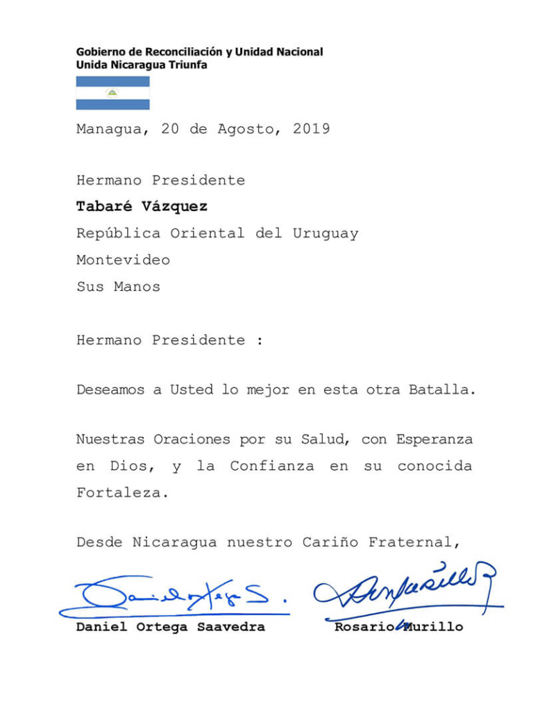 Mensaje de solidaridad a Presidente Tabaré Vázquez