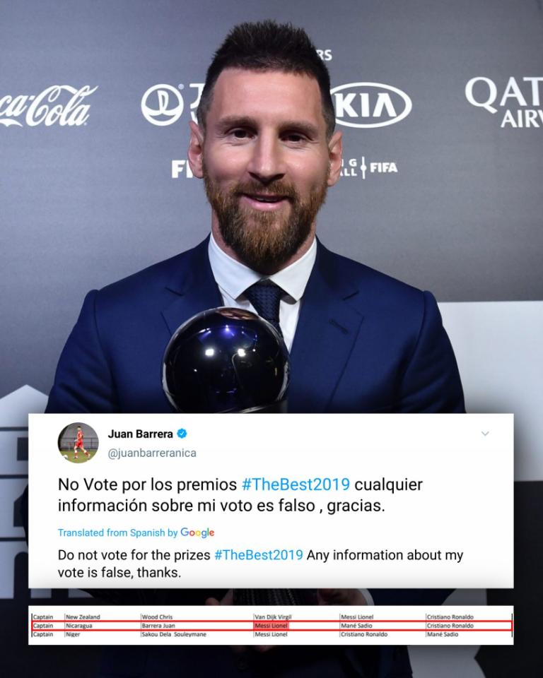 FENIFUT reconoce error administrativo en votación de Barrera en premios The Best