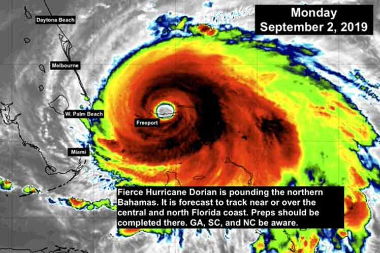 Imagen satelital del huracán Dorian: 2 de septiembre del 2019