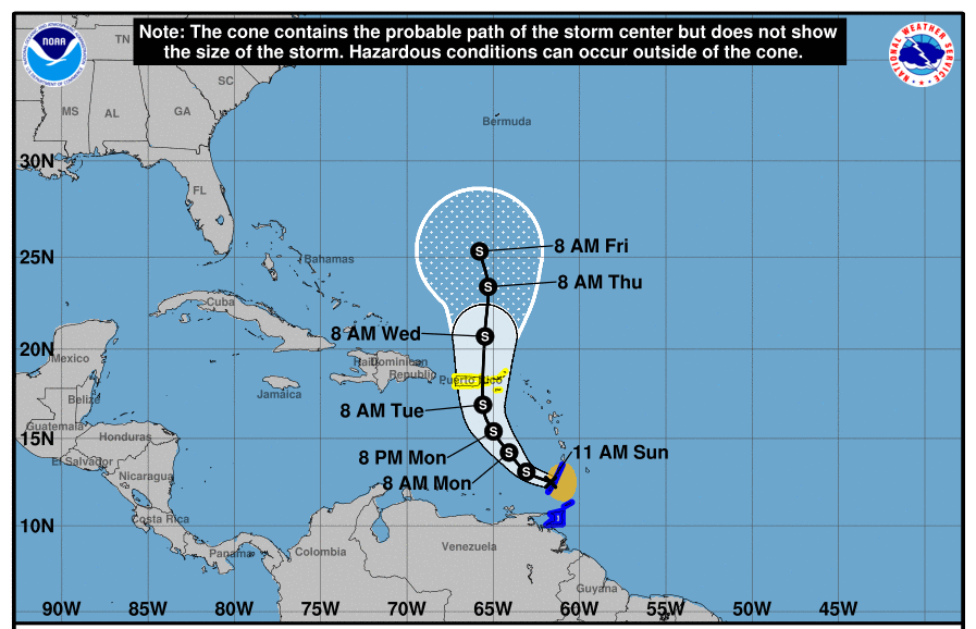 Trayectoria de la Tormenta Tropical Karen