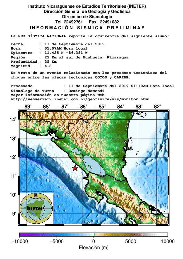 Sismo en Managua y Carazo