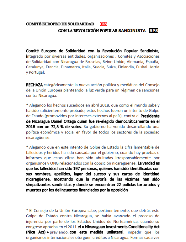 Comite Europeo de Solidaridad con Revolución Popular Sandinista 1