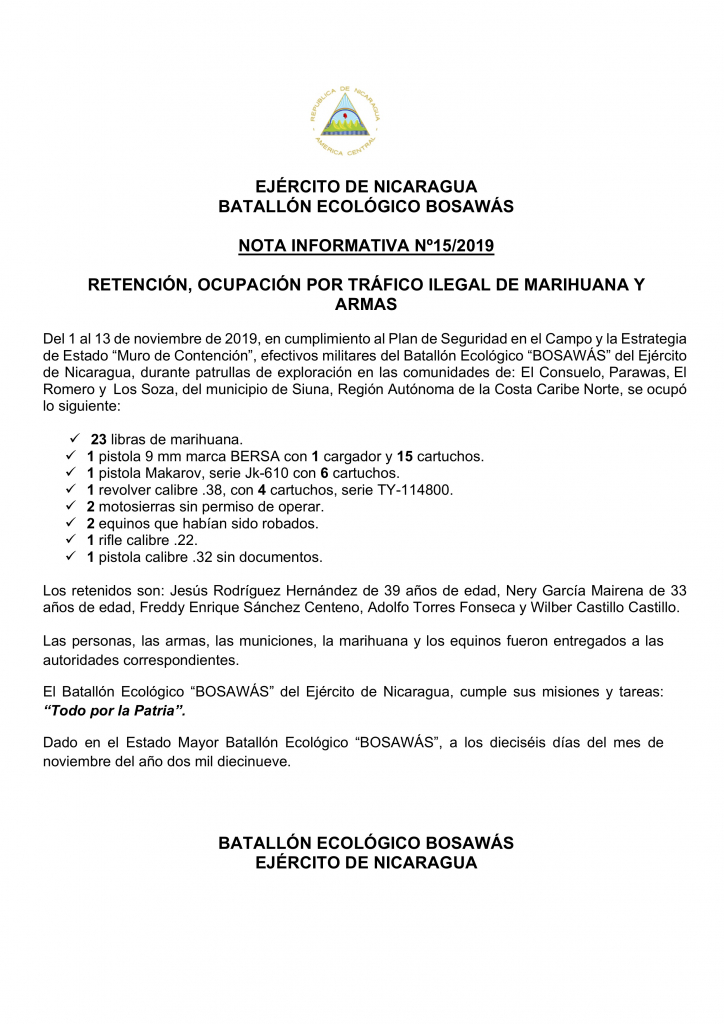 Ejercito de nicaragua nota informativa nº152019