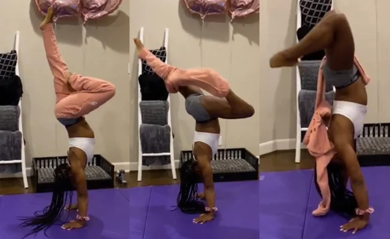 Simone Biles viraliza el reto de quitarse los pantalones sosteniéndose con ambas manos