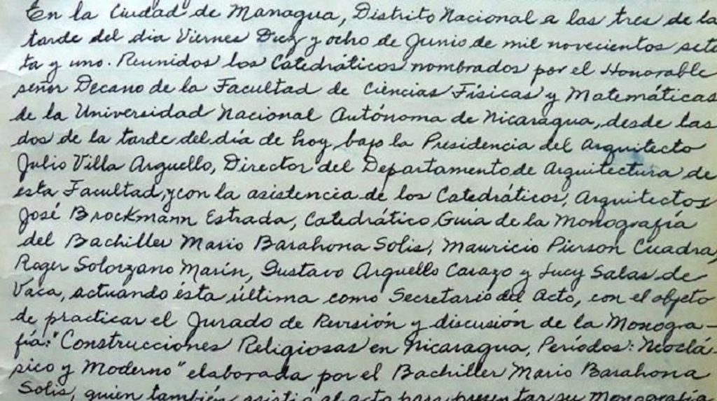 Extracto de la Primera Acta de Defensa para el título de Arquitecto