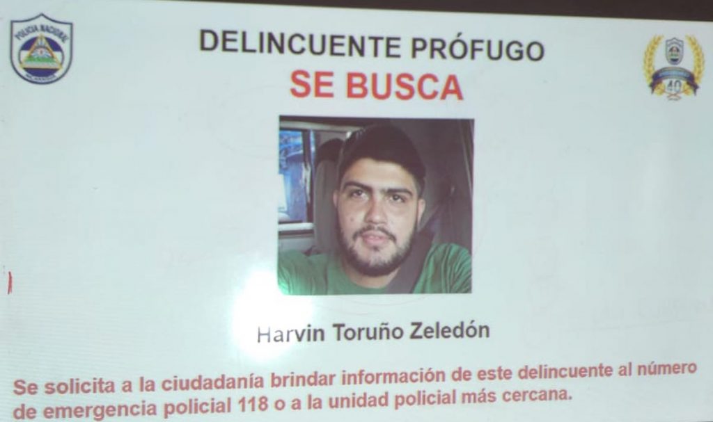 El prófugo Harvin Toruño Zeledón