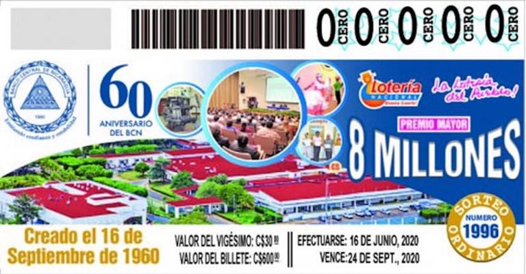 Lotería Nacional de Nicaragua emite billete conmemorativo del 60 aniversario del Banco Central