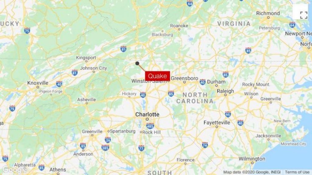 Mapa del epicentro del sismo de 5.1 que sacudió Carolina del Norte este domingo