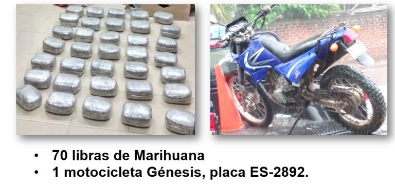 Policía Nacional incauta 73 libras de marihuana en Somotillo, Chinandega