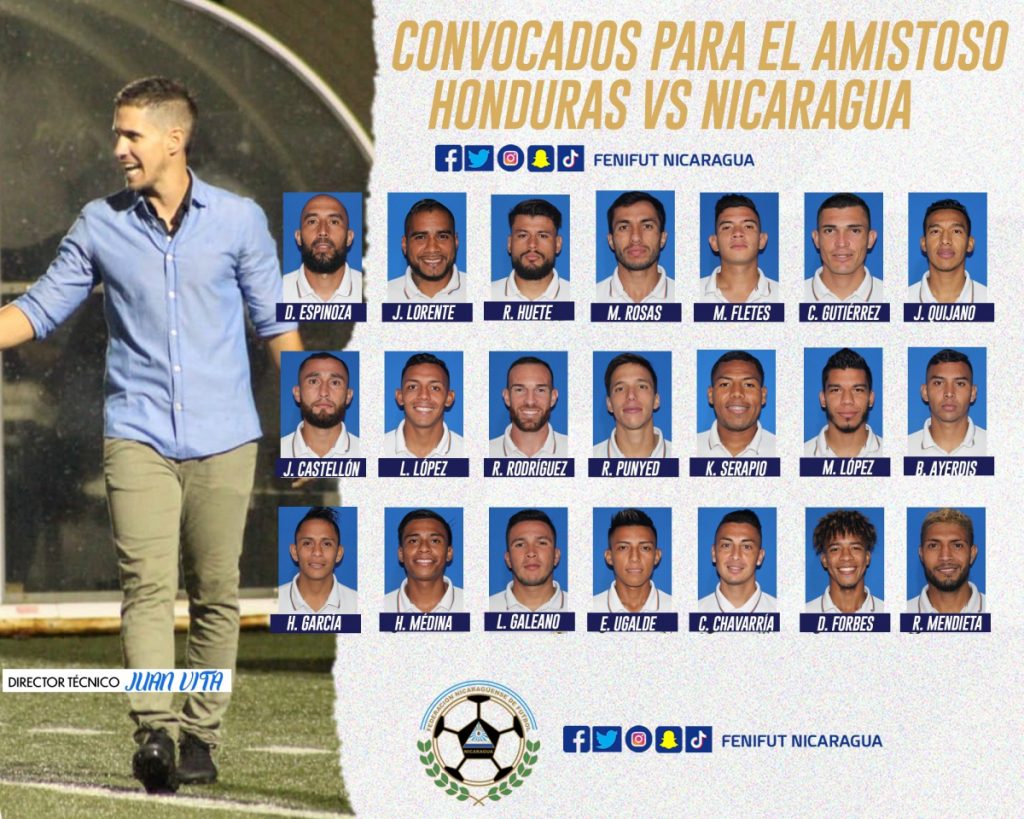 Esta es la convocatoria de la Selección de Nicaragua para enfrentar a Honduras el próximo sábado