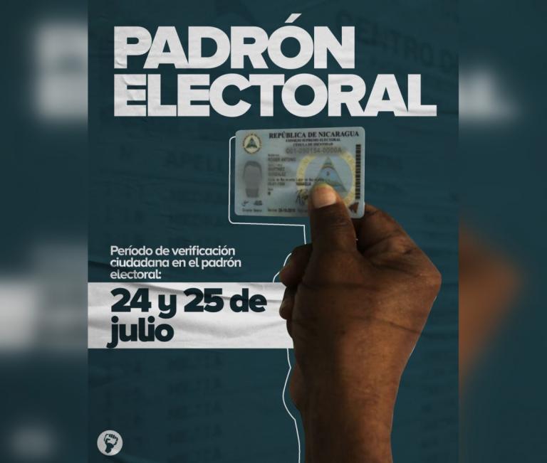 Los nicaragüenses podrán verificarse este 24 y 25 de julio