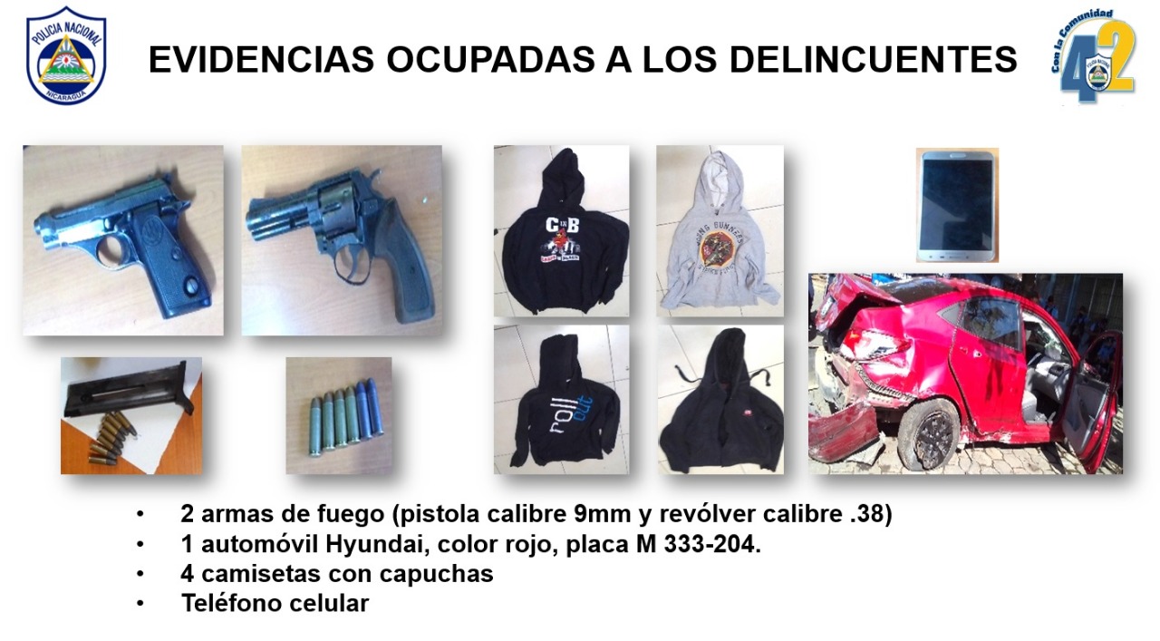 A los delincuentes les incautaron una pistola calibre 9 milímetros y un revólver calibre .38