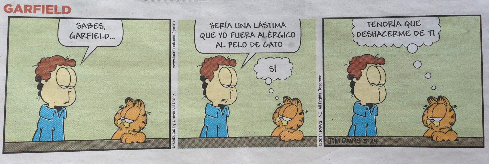 Ejemplo de una historieta de Garfield en Español