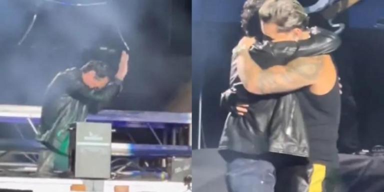 “Te amo Mucho” Marc Anthony se le arrodilló a Maluma durante un concierto