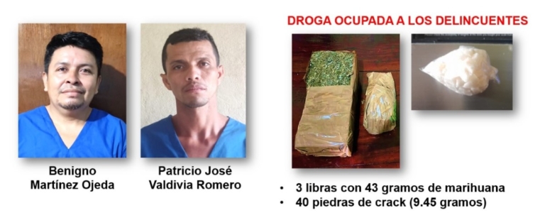 Dos sujetos son capturados con más de 3 libras de marihuana en El Rama