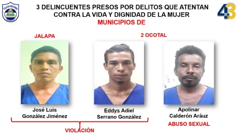 Tres abusadores de mujeres fueron detenidos por la Policía en Nueva Segovia