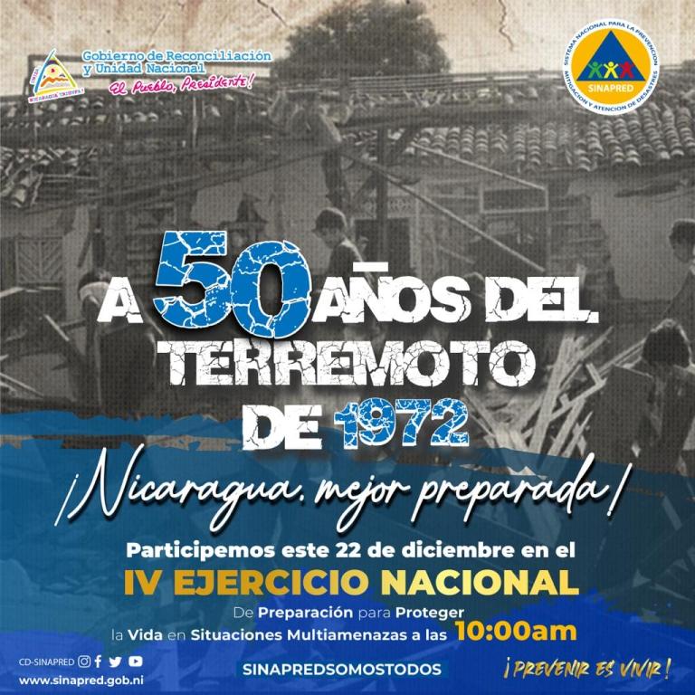 IV Ejercicio Nacional de Preparación Multiamenazas honrará el 50 aniversario del terremoto de 1972