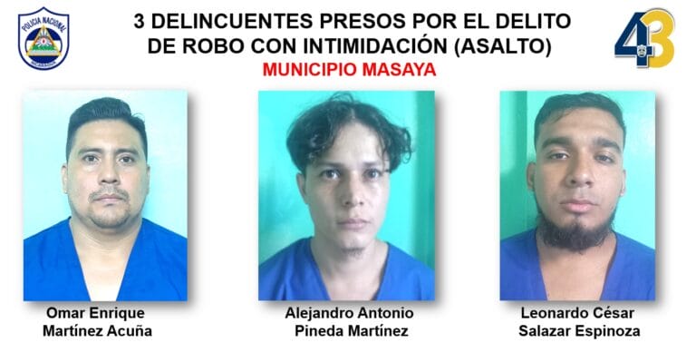 Policía de Masaya pone tras las rejas a tres asaltantes y cuatro abusadores sexuales