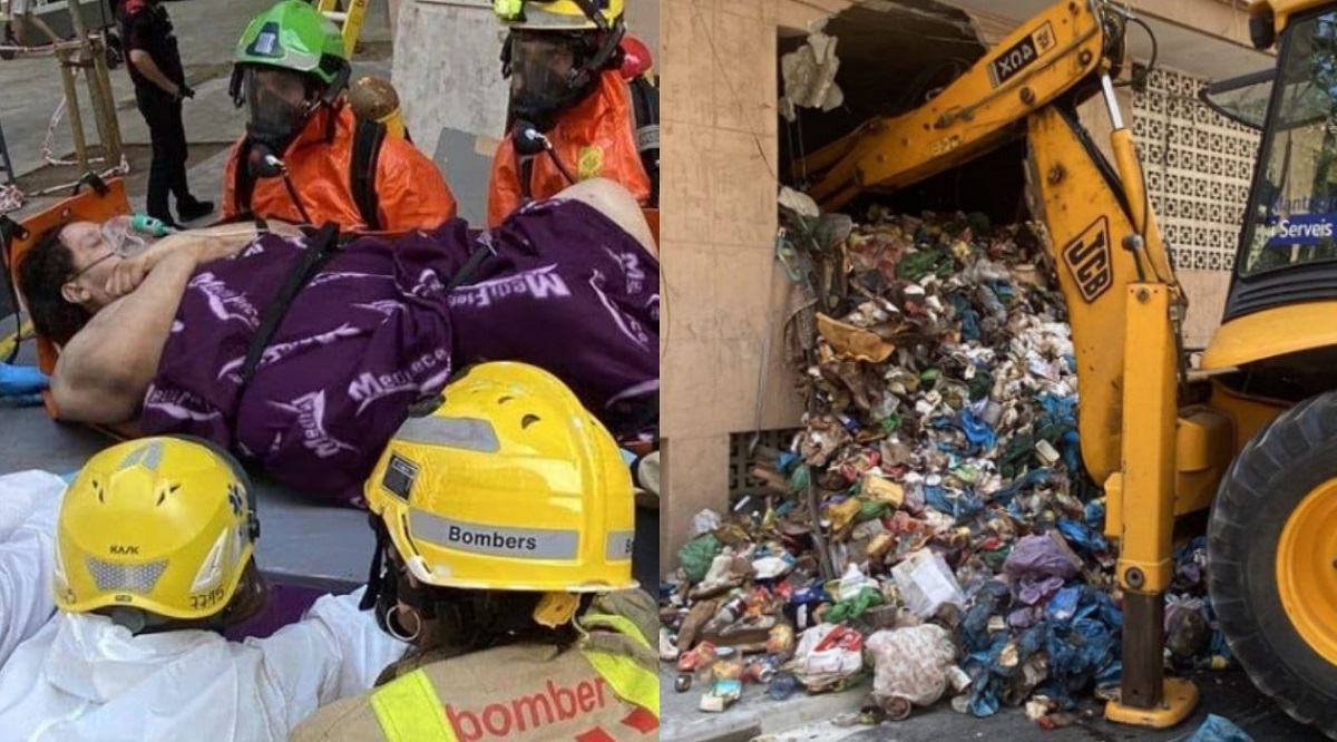 rescatan a hombre de 250 kilos que estaba atrapado entre toneladas de basura